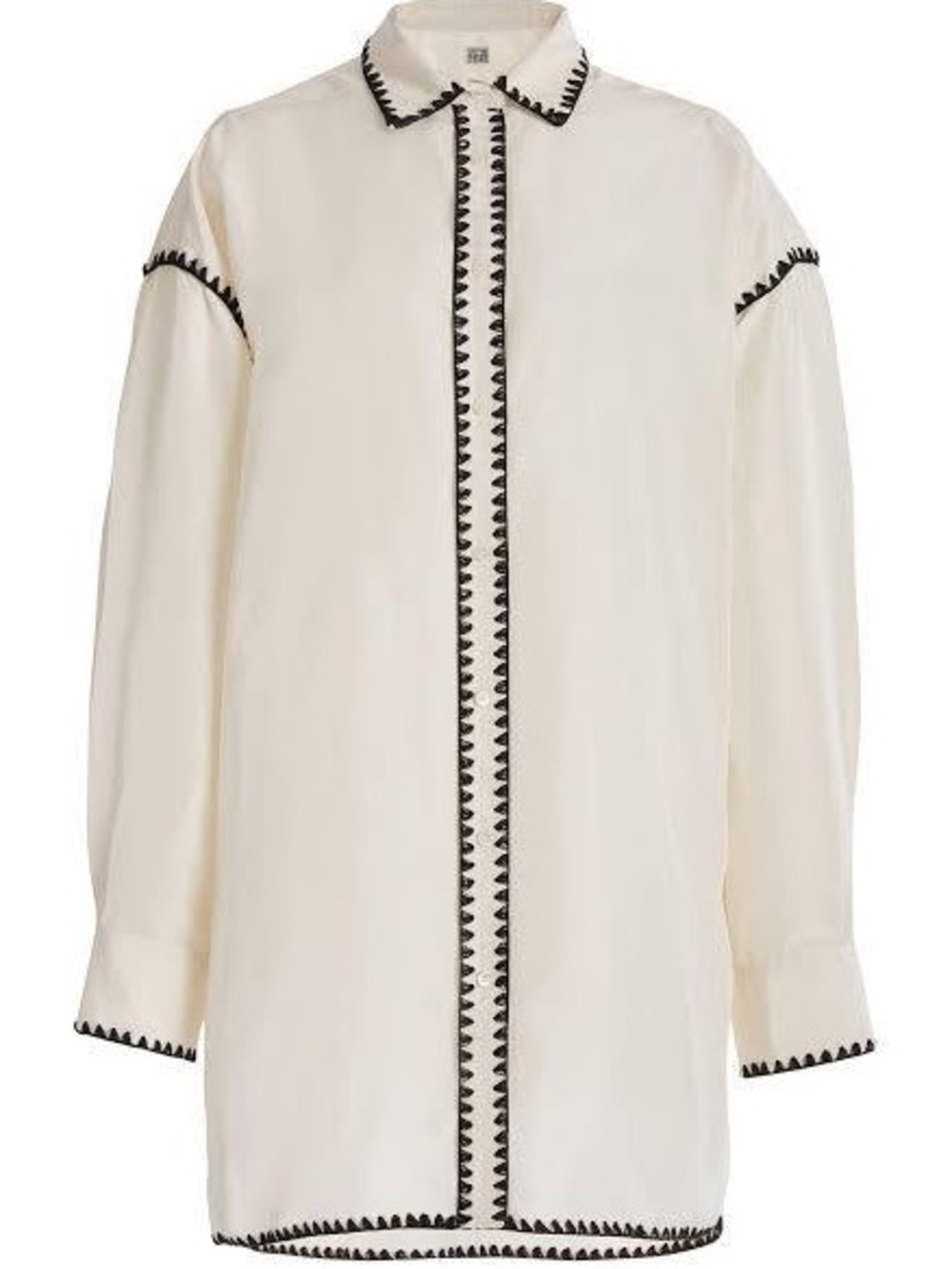 TOTEME Oversized Embroidered Silk Tunic Shirt Ivory Cream